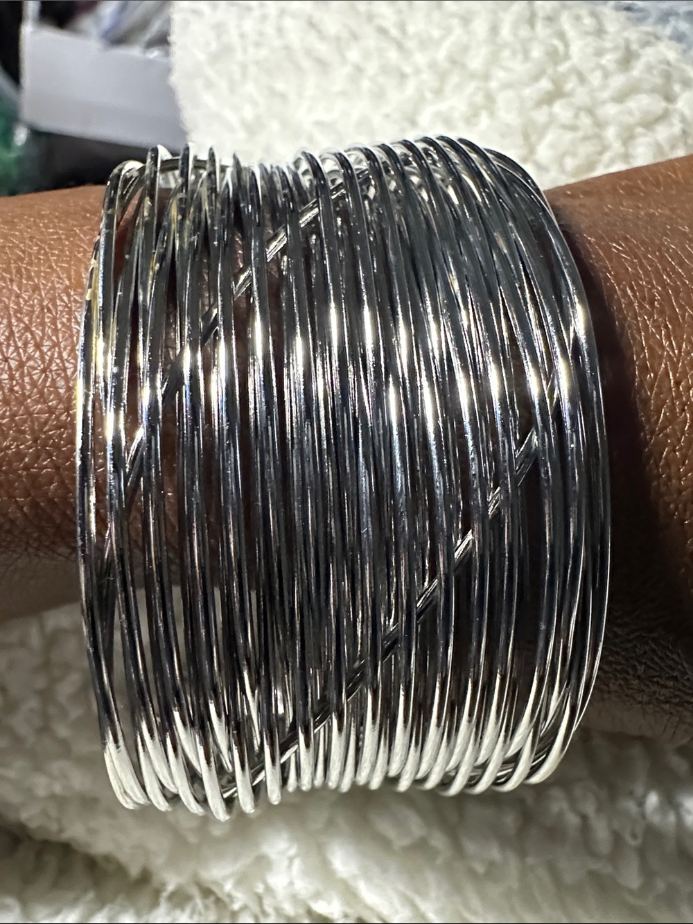 Multi-Row Silver Tone Coil Bangle Bracelet